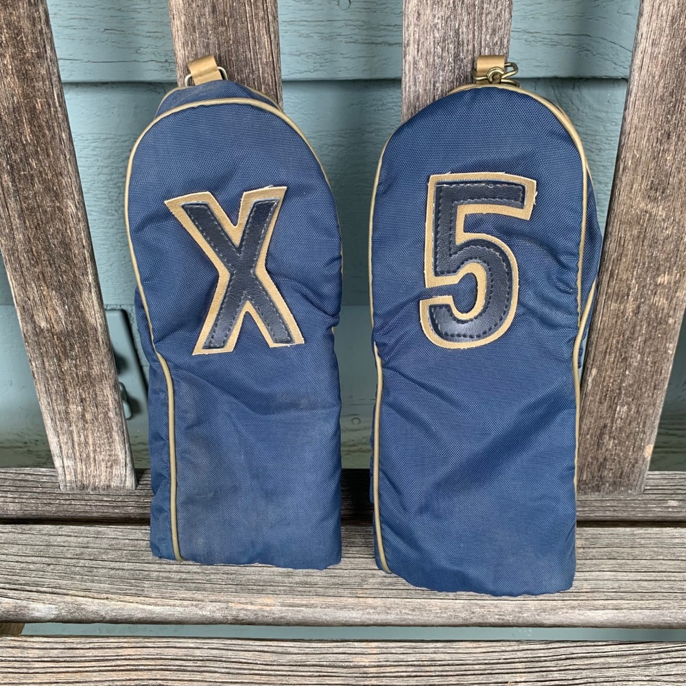 Vintage Blue Golf Club Headcovers Set of 2 Canvas X and 5 Fleece Lined Woods